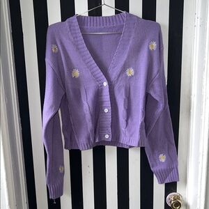 SHEIN Purple Cardigan with Floral Embroidery